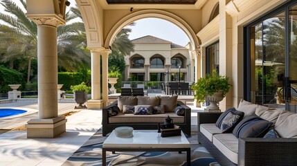 Fototapeta premium Outdoor Villa Interior design dubai : Generative AI