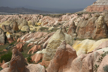 The rock formations of Red Valley in Cappadocia, Turkey