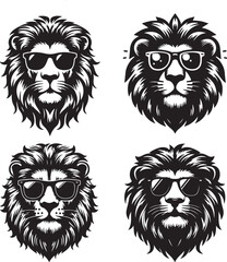 lion head wearing a sunglass cilhouette vector illustration.eps