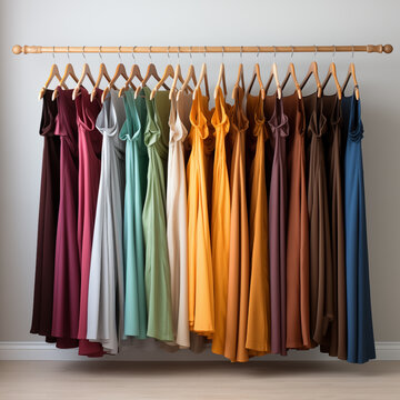 Una hilera de ropa colgada en un perchero, con variedad de colores y estilos. La ropa est&aacute; bien organizada en tienda de ropa o un guardarropa.