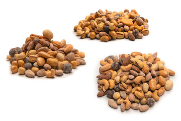  A group of almonds, pistachios, walnuts, macadamia, cashews.