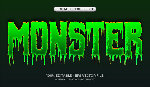 3D Monster text effect. Editable horror text effect in dripping green liquid style