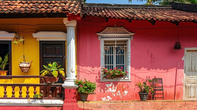 Portuguese influence on houses in Goa is seen with brightcoloured homes in the Fontainhas neighbourhood : Generative AI
