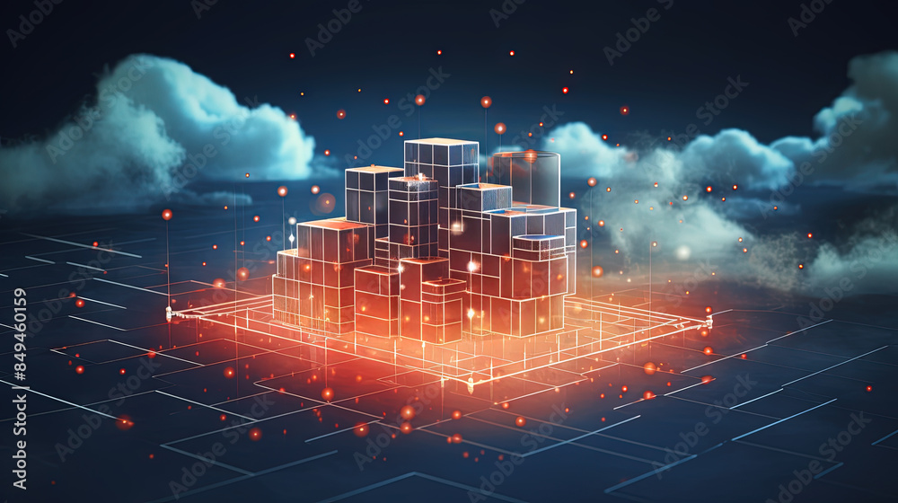 Poster Data cloud structure concept with digital technology cloud sign for online backup and network compute power service.