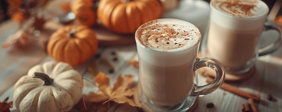 Making pumpkin spice lattes at home, October 3rd, frothy drinks and pumpkin flavors, 4K hyperrealistic photo.