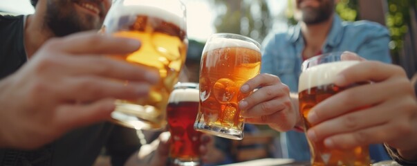 Celebrating International Beer Day, August 4th, with friends at a local brewery, tasting various craft beers, 4K hyperrealistic photo.