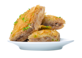 Turkish sweets baklava on plate on a plate on white background isolation