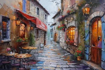 Naklejka premium Narrow French street filled with flowers