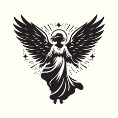 Obraz premium Black and White Angel silhouette vector illustration.