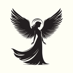 Obraz premium Black and White Angel silhouette vector illustration.