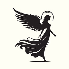 Black and White Angel silhouette vector illustration.