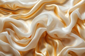Obraz premium Close-up of luxurious ivory and gold satin fabric creating elegant and smooth folds representing luxury, softness, and opulence.