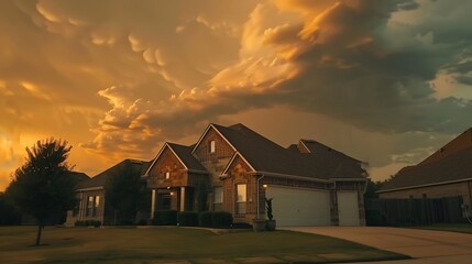 Dallas texas  July 18th 2023 a home at sunset : Generative AI