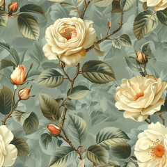 seamless botanical flower vintage pattern on dusty