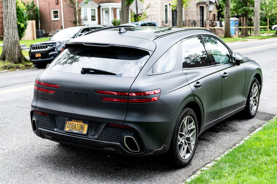 New York City, USA - August 26, 2023: 2022 Genesis GV70 3.5T Sport car parked, corner view