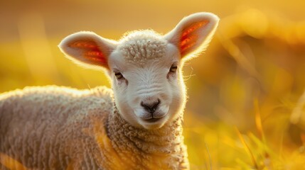 Fototapeta premium Photo of a cute baby sheep. AI generated.