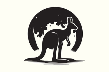 Black and White Kangaroo silhouette vector illustration.