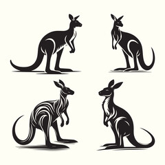 Black and White Kangaroo silhouette vector illustration.