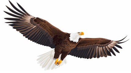 Obraz premium A bald eagle flying in sky in wild. Vector illustration art drawing.