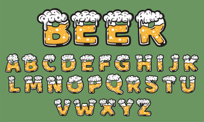 Bright vector graffiti alphabet in beer style.