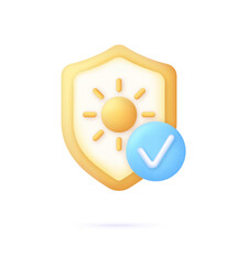Fototapeta premium 3D Sun block icon. UV reflection skin after protection. Shield with UV icon. Sun UV Arrow protect radiation. Trendy and modern vector in 3d style