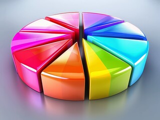 Obraz premium Contemporary 3D pie chart, glossy, vibrant slices, minimalist design for data visualization and statistical analysis concepts