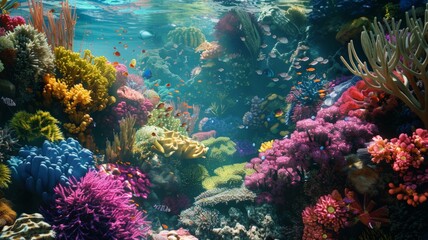 Obraz premium An abundant coral reef with a variety of marine life. The clear water and vibrant colors make it a captivating sight.