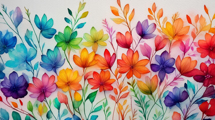 Rainbow Watercolor Painting, Flowers Floral Pattern, background texture, graphic resource