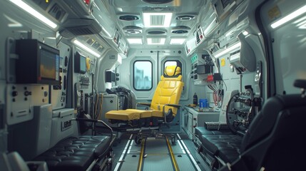 Interior view of an ambulance with medical equipment