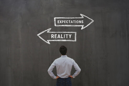 Reality vs expectation concept, difference between unrealistic expectations and real life
