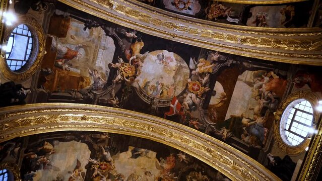 St John's Co-Cathedral Inside Detail of Fresco Ceilings. Valletta. Malta