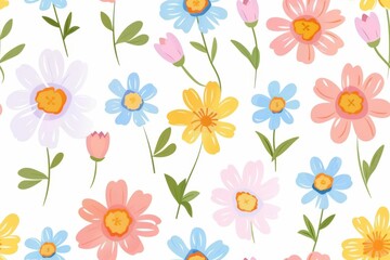 Colorful Floral Pattern on White Background