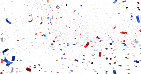 Confetti - Red white blue shiny confetti Confetti on white background, isolate, tricolor concept, independence and freedom day USA