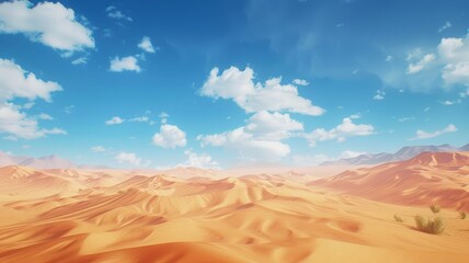 Fototapeta premium The vibrant hues of a desert landscape. The rich red tones of the sand contrast with the blue sky.