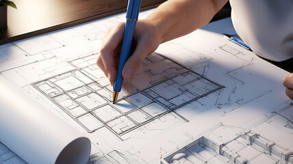 Crop architect opening blueprint illustration