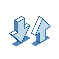 isometric vector arrows up and down linear icons, in color on a white background, loading and unloading or rising and falling