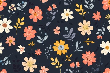 Floral Pattern with Orange, Yellow, and White Flowers