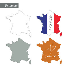 France Map Outline Hand drawn Vector Illustration on white backgroung