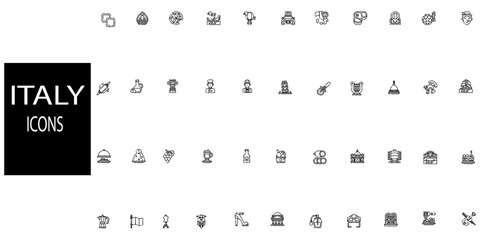 Italy simple concept 44 icons set.Vector set of Made in Italy round label, badge, bundle, symbol illustration design, made in italy logo design.Vector illustration.