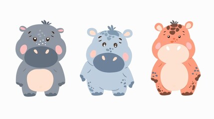 Naklejka premium Hippo. Flat vector illustration of cute animal. Baby nursery art.