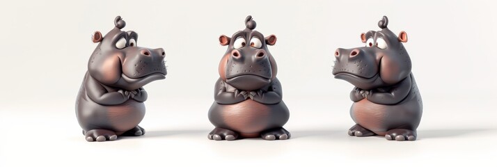 Hippopotamus. 3D rendering cute animal isolated over white background.