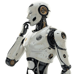 Fototapeta premium 3d humanoid robot thinking on white transparent background
