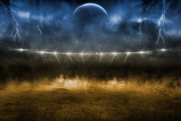 Fototapeta premium Stormy Clouds and Lightning Over Empty Baseball Field