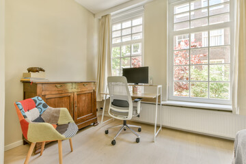 Bright home office with vintage and modern elements