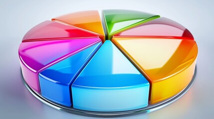 Obraz premium Minimalist 3D pie chart, glossy finish with vivid colors, emphasizing data visualization and statistical analysis