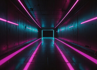 Fototapeta premium Exploring the Underground. A Journey Through Futuristic Neon Tunnels. Generative AI