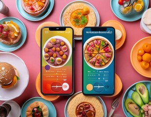 Modern food delivery mobile app kit template featuring a sleek user interface design, vibrant color scheme, and ample copy space for text