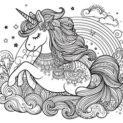 A coloring page of a unicorn.