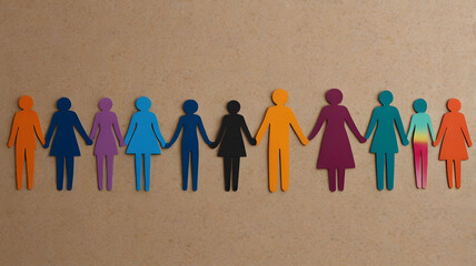 Diversity and inclusion concept, cutouts of people of different colors holding hands