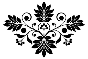 The pattern ornament element leaves and flowers  vector silhouette on white background